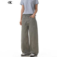 Celana Kasual Pria YOFA Custom 100% Katun Tebal Vintage Washed Baggy Wide Leg, Celana Panjang Lurus Modis, OEM ODM