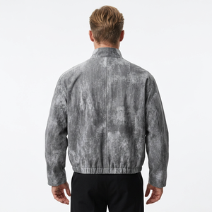 Blouson court décontracté vintage tie-dye vieilli à col montant et fermeture éclair sur le devant pour homme – Collection automne (vente en gros) - Product Image 3