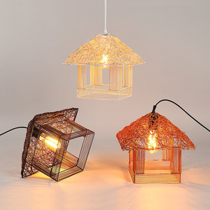 Lámpara Colgante de Ratán y Acero Inoxidable, Estilo Pagoda, Bombilla LED E26, Luz Blanca Cálida 3500K, Dorado, Altura Ajustable, para Sala de Estar, Tamaño Grande - Product Image 1