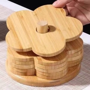 Solid Wood Flower Shape Heat Insulating Placemat Coaster Set For <b>Table</b> Anti Scalding <b>Bamboo</b> Natural Color - Product Image 1