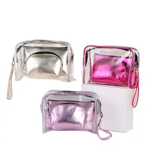 2021 New Fashion 3pcs Set Clear PVC Pouch Travel Organizers Cosmetic Bags Waterproof Neceser Portable Brush Holder Make Up Bag
