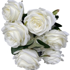 Precio al por mayor Flores de novia de seda 9 cabezas Ramo de rosas artificiales Decoración de la boda Rosas rosas blancas Flores artificiales - Product Image 6
