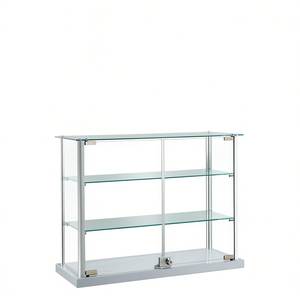 Modern Countertop Showcase 65x25x50cm Light <b>Grey</b> Aluminium <b>Frame</b> Tempered Glass Lockable Doors Adjustable Shelves Display - Product Image 2