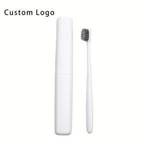 Polyester Handmade Toothbrush with Custom Logo Eco Friendly Wheat Straw Handle Charcoal Bristles Travel <b>Gift</b> - Product Image 4