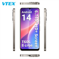 Teléfono inteligente 4G de 6,7 pulgadas Android 14 CPU T606 Octa-Core 4 + 64GB 5000mAh Carga rápida 16MP + 48MP Cámara HD 720X1612 Teléfono móvil