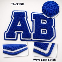 Lot de 2 patchs lettres en chenille, initiales alphabet bleu roi et blanc, 3D gonflées thermocollantes pour sacs à dos et casquettes personnalisés