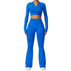 Vrouwen Compressie Stretchy Naadloze Scrunch Rug Flare Broek En Jas Set - Product Image 1