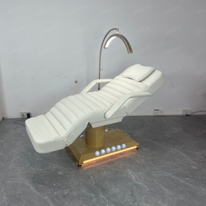 Moderno lujo personalizado grano de madera eléctrico mañana ajustable facial <span class=keywords><strong>cama</strong></span> pestañas <span class=keywords><strong>cama</strong></span> muebles conjunto para salón de belleza - Product Image 1