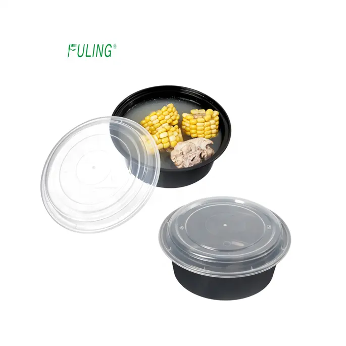 Toptan tek kullanımlık donburi kase siyah 16 24 38 48 32 oz plastik kase salata yuvarlak paket çanaklar mikrodalga güvenli