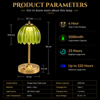 Lampe de table en cristal ambré, tactile, à intensité variable, rechargeable par USB, sans fil, lumière LED de nuit pour mariage, chevet, restaurant, hôtel