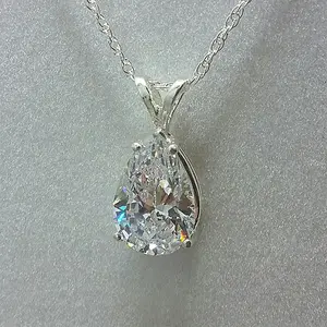 Platinum Plated Tear Drop Necklace Wedding Engagement Cubic Zirconia Water Drop Necklace For Women