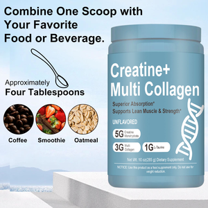 ครีเอทีน โมโนไฮเดรต + มัลติ คอลลาเจน เปปไทด์ + แอล-ทอรีน ผง 5 กรัม ครีเอทีน 3 กรัม คอลลาเจน 10 ชนิด เสริมสร้างกล้ามเนื้อ บำรุงข้อต่อ - Product Image 4