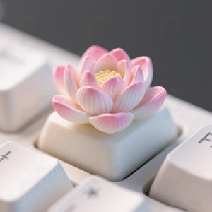 Tecla de resina Lotus Bloom personalizable, pétalos degradados rosa/blanco y diseño de <span class=keywords><strong>estambre</strong></span> dorado para teclados mecánicos - Product Image 4