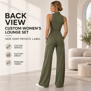 Conjunto de Dos Piezas Personalizado para Mujer, Sin Mangas, Cuello Alto, Pantalones de Pierna Ancha de Cintura Alta, para Relajarse en Casa y Actividades al Aire Libre - Product Image 2