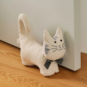 Butoir de porte chat mignon blanc à pois, butoir de porte 3D en forme de chat, fixation au sol, décoration domestique - Product Image 1