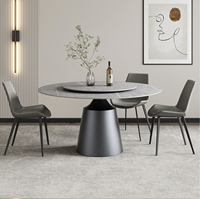 Mobilier moderne Table à manger ronde en acier inoxydable noir de luxe avec dessus en marbre blanc et noir pour la maison et le restaurant