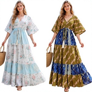 Vestido Largo de Verano para Mujer, Elegante, de Color Sólido, Estilo Línea A, con Estampado Floral, Ecológico, Simple, de Viscosa de Seda Suave de Alta Calidad - Product Image 1