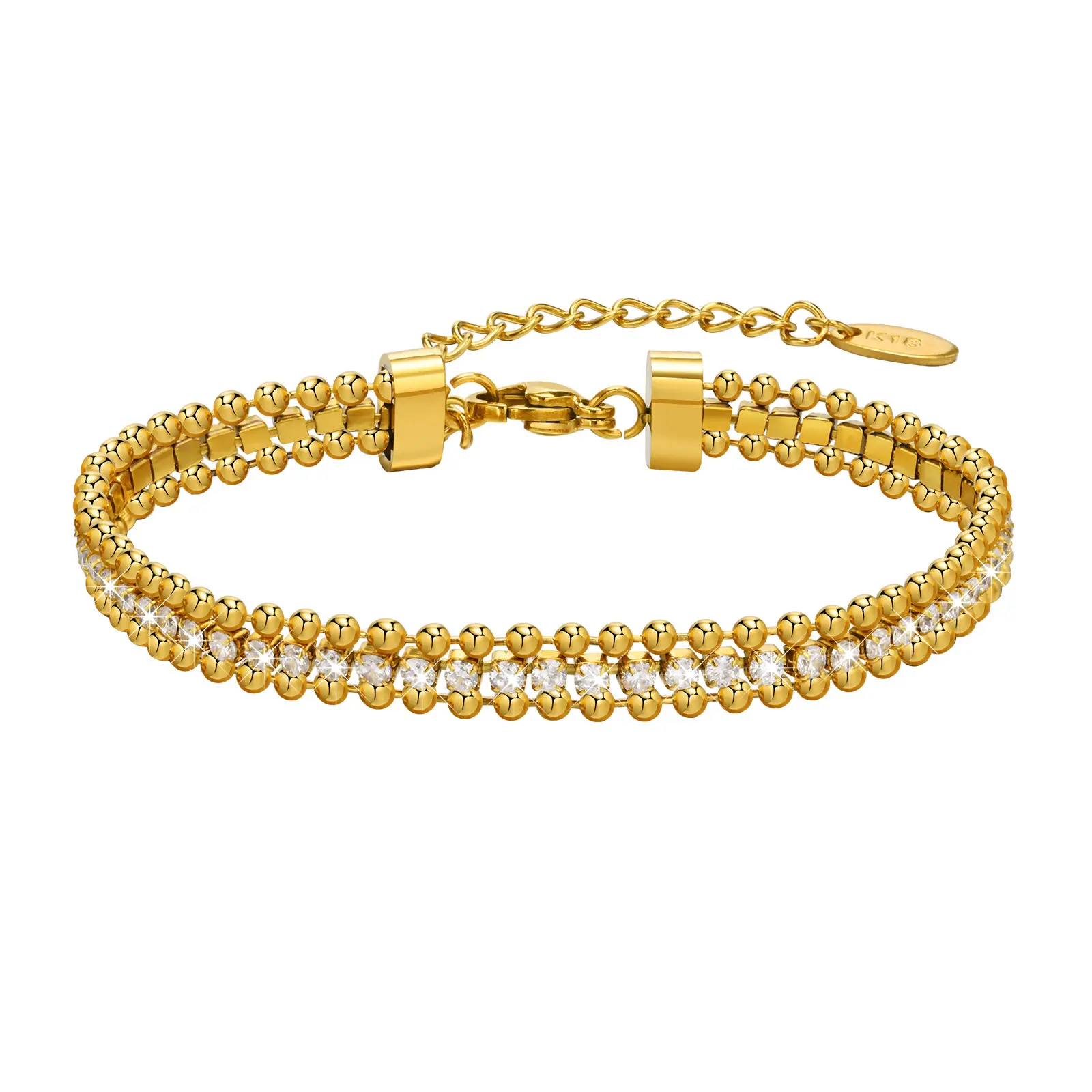Wholesale Stainless Steel Gold Beaded Bracelets Zircon Wave Bracelet Bangle Bracelet For Women Girls