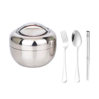Boîte à déjeuner pomme en acier inoxydable, Double isolé thermiquement avec cuillère fourchette couteau ensembles de vaisselle, Pot à soupe rond de polissage