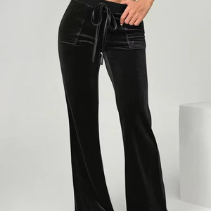 Pantalones de Terciopelo de Estilo Vintage para Mujer, Otoño, ODM, Largos, Cintura Media, Pierna Ancha, Ajustados, Drapeados y Acampanados - Product Image 1