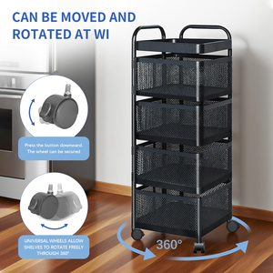 Étagère de rangement mobile professionnelle carrée à 5 niveaux, chariot utilitaire de cuisine avec roulettes - Product Image 5