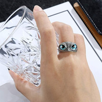 Nouveau Design de bijoux anneaux de doigt de mode ouverts réglables Vintage Animal maléfique yeux bleus anneaux de hibou pour femmes hommes