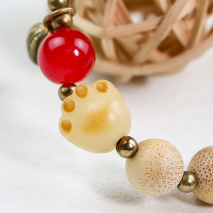 Golden Bamboo <b>Bracelet</b> 10mm Wooden Beads Cat Paw Design Hand Polished Chinese Style Jewelry for Men Women <b>Couple</b> - Product Image 4