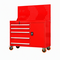 Armoire à outils roulante robuste en acier avec 5 tiroirs, armoire latérale et panneau perforé, coffre à outils mobile verrouillable pour garage et atelier