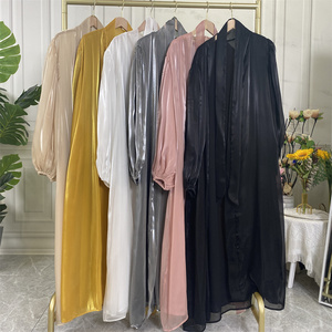 1941 # High Demand Eid Collection Super Big Cuff Premium Fabric Pink Shiny Satin Open Abaya con forro para damas musulmanas - Product Image 6