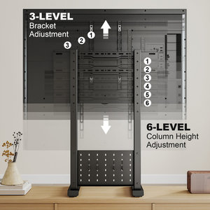 Support TV de table en acier pour téléviseurs de 42 à 90 pouces, capacité de charge de 70 kg, réglage en hauteur, rangement, crochets pour panneau perforé, support double colonne pour enceintes - Product Image 4