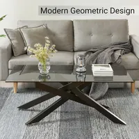 Table basse moderne rectangulaire en verre trempé gris 47.3 Lx23.6 Wx18.1 H pieds tubulaires en métal noir avec bord doré