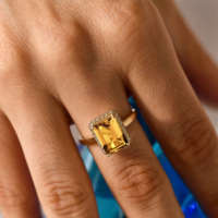 Anillo Ajustable de Plata 925 con Citrino Natural Amarillo Brasileño, Corte Facetado Perfecto, Joyería para Mujer