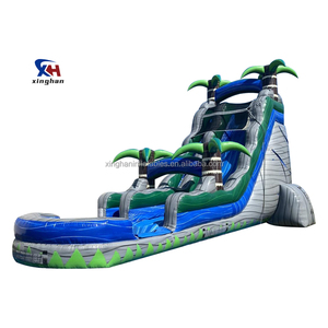 商業用キッズスライドダブルレーントロピカルヤシの木子供と大人のためのプール付きインフレータブルウォータースライド - Product Image 1