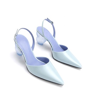 Fancy Women Unique Heart Shape Heels Pointy Toe Dress <b>Shoes</b> Office Lady Sexy Sling Backs Blue Sandals Custom Logo - Product Image 5