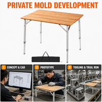 Tables pliantes réglables en hauteur pour le jardin, le pique-nique, le camping, la plage, en bambou, portables, trois tailles, ouverture rapide personnalisée