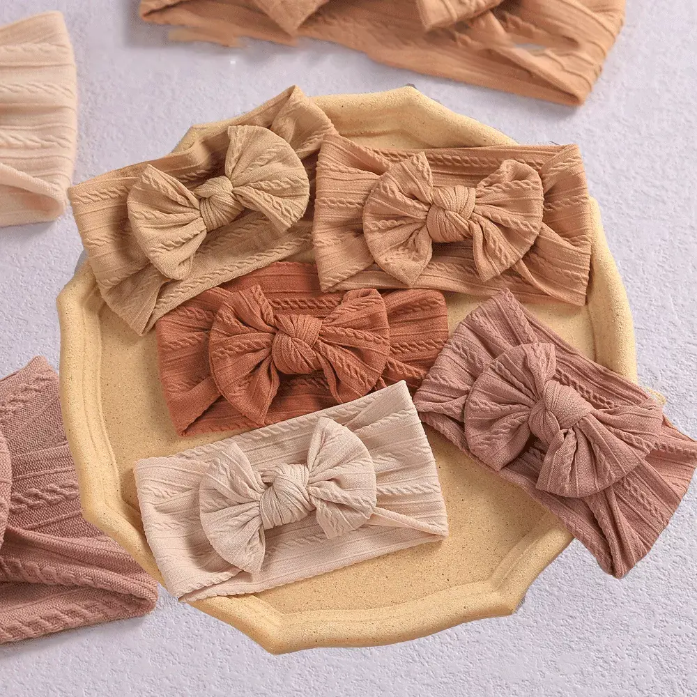 Handmade Hair Accessories Elastics Kids Hair Bow Band Cute Super Stretchy Bowknot Cable Knit Nylon Newborn Baby Headband