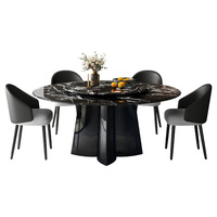 Ensemble de table et de chaises de salle à manger rondes en marbre moderne de luxe, 4, 6, 8 places, restaurant complet, acier inoxydable noir, meubles, designs de cuisine