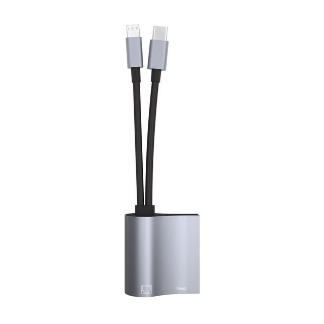 2-in-1 Lightning USB-C to RJ45 Ethernet Adapter 100Mbps OTG LAN Charging Port Aluminum for iPhone iPad Android Tablet Plug&Play