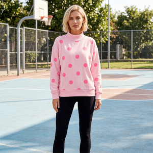Sweat-shirt réversible personnalisé OEM pour <span class=keywords><strong>femme</strong></span>, pull-over de printemps de haute qualité avec motif à pois brodé, col montant, coupe oversize - Product Image 3