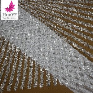 HY2107 Luxury French Shiny Beaded Sequin Bridal <strong>Lace</strong> <strong>Heavy</strong> Glitter Wedding Tulle Dress <strong>Fabric</strong> - Product Image 4