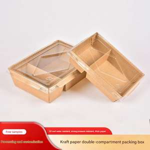 Factory Disposable 2 Compartment <b>Brown</b> Kraft Paper Meal Tray with Lid for Food Packaging Lunch <b>Box</b> Takeout Container - Product Image 3