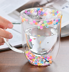 Wholesale Insulated Layer Flowers Coffee Cup Double Walled Glass Mug Handle Anti-Scald Mugs <b>Dried</b> Heat Insulation - Product Image 5