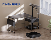 Bureau de jeu compact avec rangement latéral, crochets, étagère pour imprimante, table d'écriture pour PC, idéal pour la maison, le bureau ou la chambre