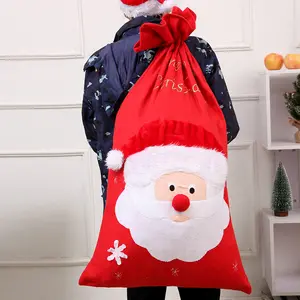 ענק חג המולד שקי 55*32cm פשתן החג שמח סנטה איש שלג שרוך חג המולד מתנת תיק שרוך שקיות מתנת חג המולד