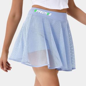 Rok tenis 2 dalam 1 jala elastis bernapas pinggang tinggi buatan khusus dengan celana pendek bawaan gaun lari Yoga Gym - Product Image 1