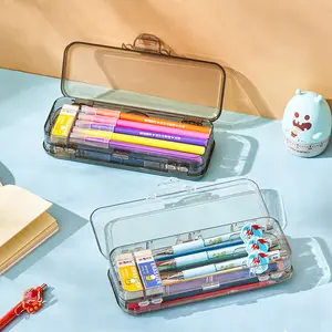 Korea PP Transparent Pencil Box Stationery Double Layer Pen Box Waterproof Pencil Cases