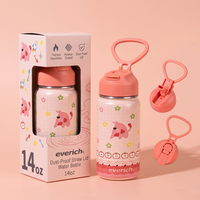 Bouteille de sport pour enfants de 14 oz en gros avec bec verseur anti-poussière et poignée à 3 doigts, en acier 18/8, anti-transpiration, pour la garderie