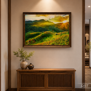 Peinture à l'huile artisanale vietnamienne de paysage de terrasses de rizières, art mural sur toile de qualité supérieure, service OEM ODM, modèle RBT - Product Image 5