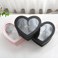 Caja de Regalo de Cartón Mate con Ventana de Cristal de Dos Corazones, Materiales Reciclados, Tapa Transparente para el Día de San Valentín, Rosas, Flores, Frutas