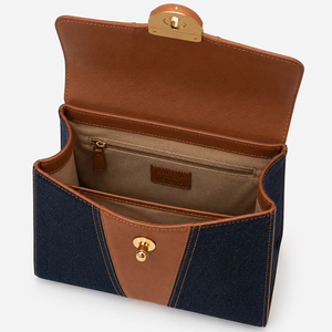 Sac à main en jean pour femme avec poignée supérieure, sacoche structurée avec garniture en PU, élégant sac de transport quotidien pour le bureau, le shopping et les voyages - Product Image 4
